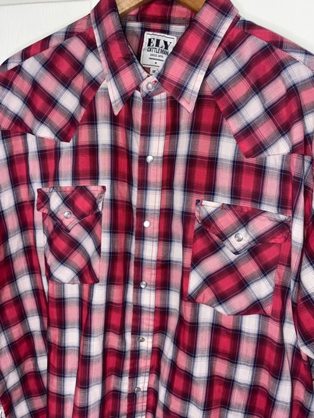 Ely Cattleman Red Plaid Short-Sleeve Western Shirt, Line Dancing - Picture 2 of 7